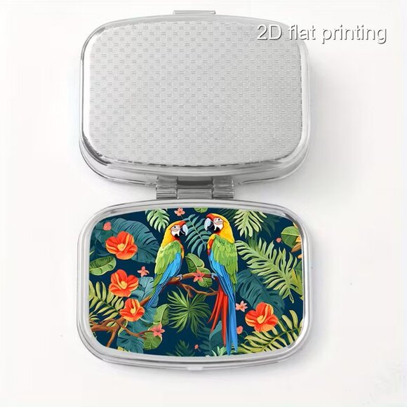 1pc  Classic Jungle Parrots Pill Case - Picture 2 of 4